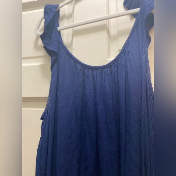 Loft Dress Navy Gauze Flutter Sleeve Size L - Picture 5 of 6